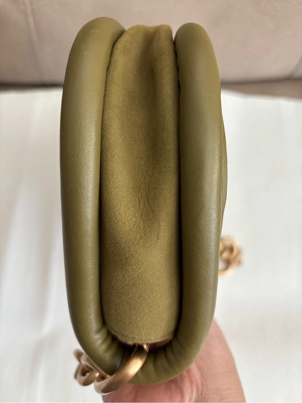 cult gaia Olive Suede Shoulder Bag with Gold Chain